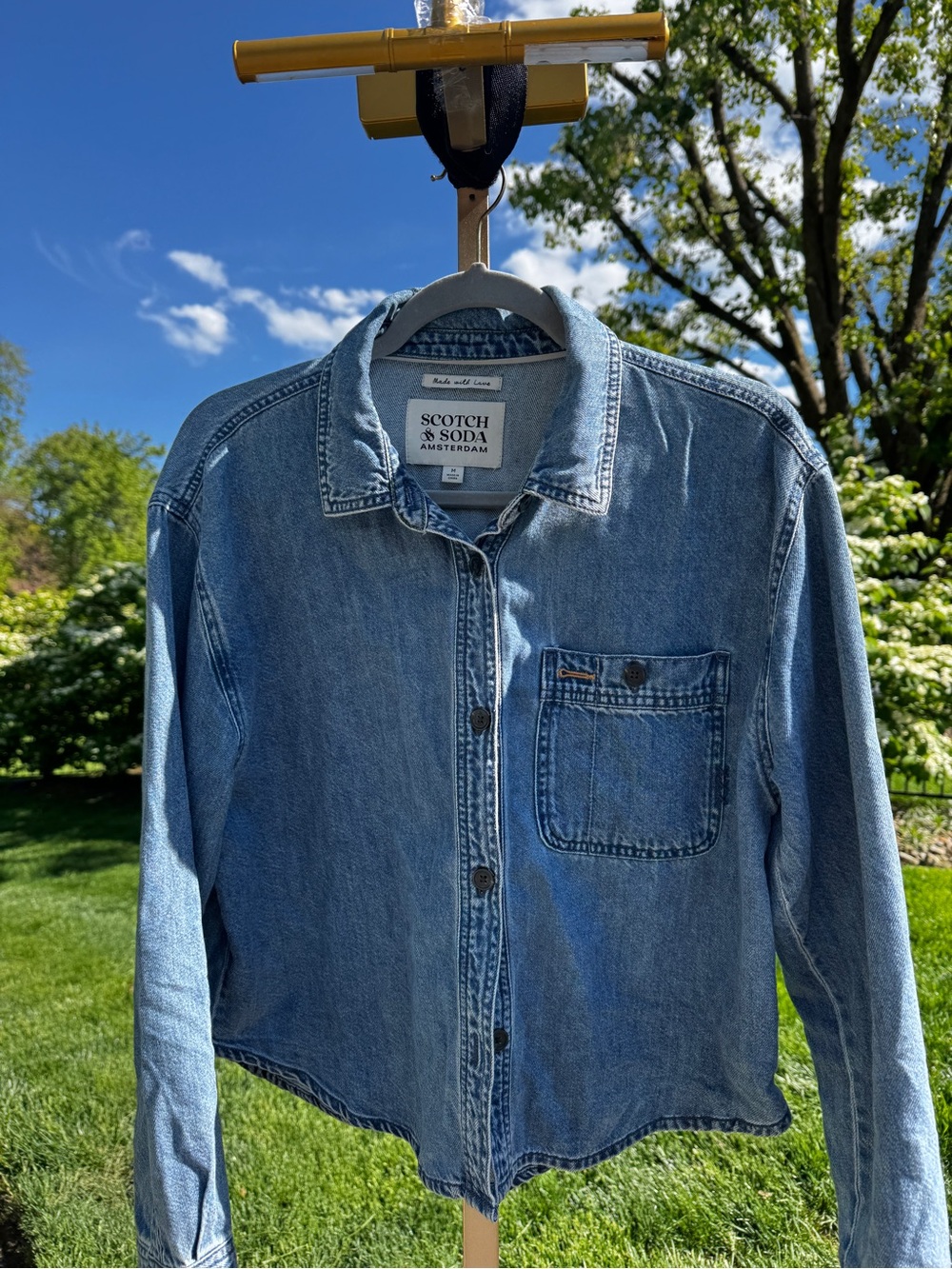 Scotch & Soda Light Blue jean Denim Jacket shirt sz med womens Collar Detail